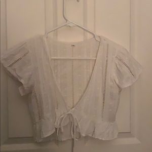 White crop top with front tie